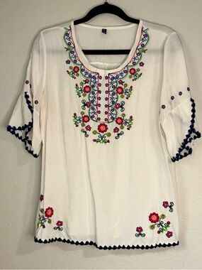 Ashish White Tunic with Multicolor Floral Embroidery